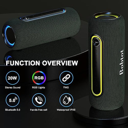 ADD 2 TO YOUR CART! Bobtot Portable Bluetooth Speaker Wireless Speaker, TWS Stereo Sound Bluetooth 5.0 Waterproof IPX5 Built-in Mic with RGB Lights for Home Indoors and Outdoors Party…