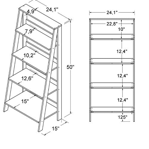Walker Edison Sophia Modern 4 Shelf Ladder Bookcase , 55 Inch, Grey