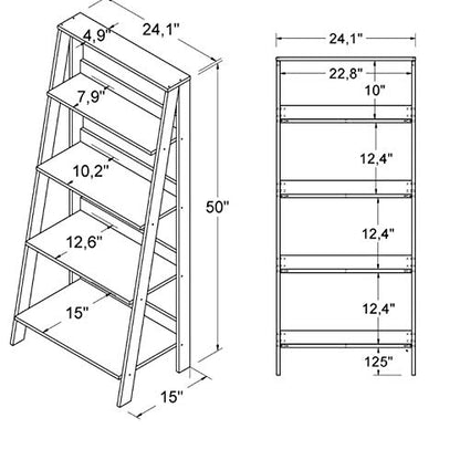 Walker Edison Sophia Modern 4 Shelf Ladder Bookcase , 55 Inch, Grey