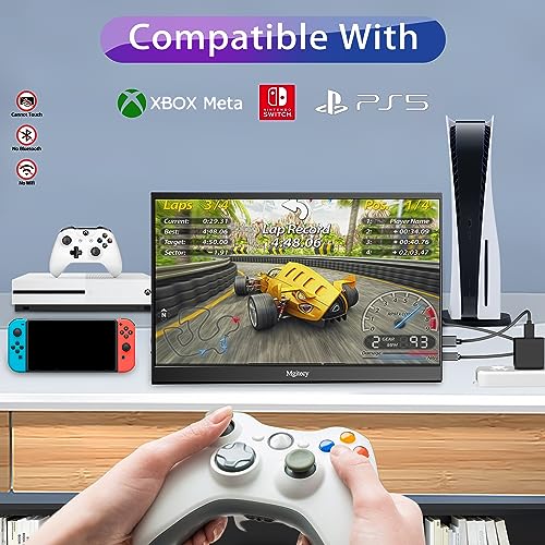 Mgitecy Portable Monitor 15.6inch 1080P USB C HDMI Travel Monitor for Laptop with Ultra-Slim IPS Display w/Smart Cover & Dual Speakers, Portable Screen for Laptop Pc Phone Mac Xbox Ps5 Switch