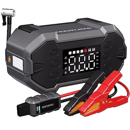 TRAVELMAN T1 Jump Starter with Air Compressor, 150PSI 2000A Car Battery Starter (8.0L Gas/6.5L Diesel) with Digital Tire Inflator, 12V Lithium Battery Booster Jump Box Pack Air Pump