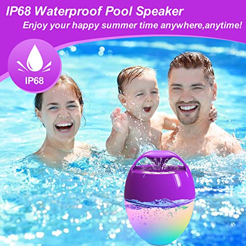 LanSuper Bluetooth Speakers with Colorful Lights,Pool Speaker IP68 Waterproof Floating Speaker for Pool,Built-in Mic,Crystal Clear Sound Speakers Bluetooth Wireless 85ft Range Hot Tub Speakers