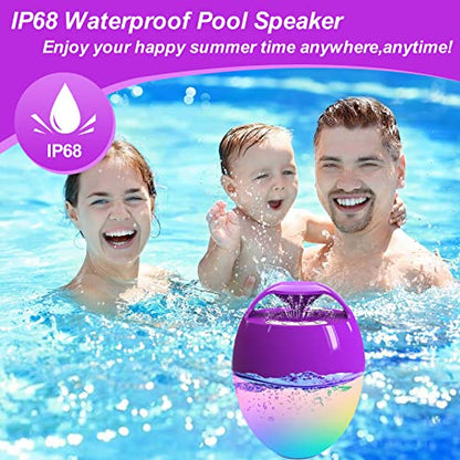 LanSuper Bluetooth Speakers with Colorful Lights,Pool Speaker IP68 Waterproof Floating Speaker for Pool,Built-in Mic,Crystal Clear Sound Speakers Bluetooth Wireless 85ft Range Hot Tub Speakers