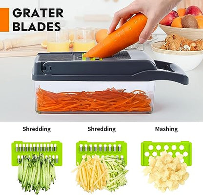 Vegetable Chopper Onion Chopper Dicer 15 in 1 Professional Mandoline Slicer for Kitchen, Multifunctional Food Chopper Cutter for Cucumber, Potato, Tomato, Veggie with 11 blades and Filter Basket