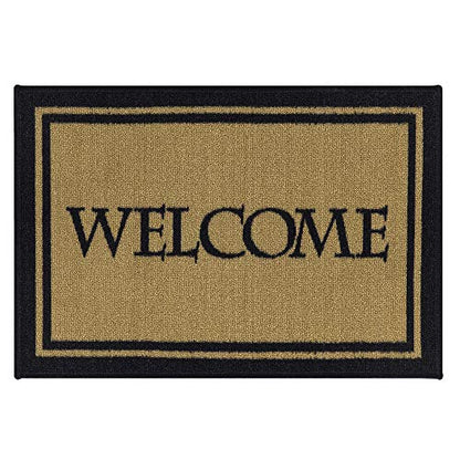 Ottomanson Welcome Collection Non-Slip Rubberback Welcome Design 2x3 Indoor Entryway Doormat, 20" x 30", Beige Welcome