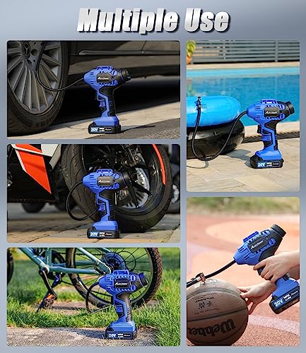 Avid Power Tire Inflator Air Compressor, 20V Cordless Car Tire Pump with Rechargeable Li-ion Battery, 12V Car Power Adapter, Digital Pressure Gauge, Portable Auto Air Pump for Many Inflatables (Blue)