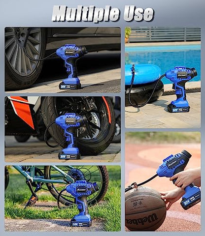 Avid Power Tire Inflator Air Compressor, 20V Cordless Car Tire Pump with Rechargeable Li-ion Battery, 12V Car Power Adapter, Digital Pressure Gauge, Portable Auto Air Pump for Many Inflatables (Blue)