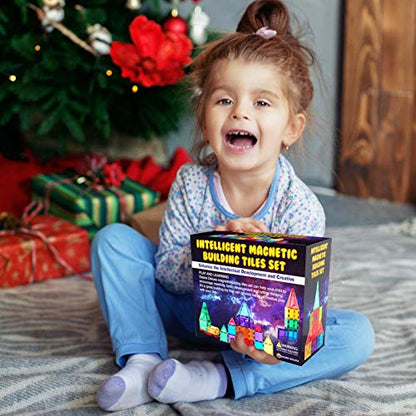 Desire Deluxe Magnetic Tiles Blocks Building Set for Kids – Learning Educational Toys for Boys Girls for Age 3-8 Year-Old – Birthday Present Gift (57PC)