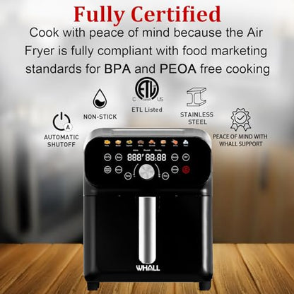 WHALL Air Fryer, 5.8QT Air Fryer Oven with LED Digital Touchscreen, 12-in-1 Cooking Functions Air fryers, Dishwasher-Safe Basket, Stainless Steel/BS