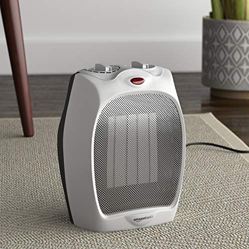 Amazon Basics 1500W Ceramic Personal Heater with Adjustable Thermostat, Silver