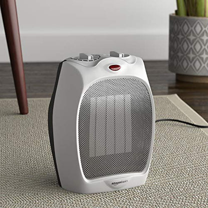 Amazon Basics 1500W Ceramic Personal Heater with Adjustable Thermostat, Silver