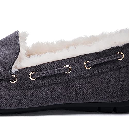 GLOBALWIN Womens Faux Fur Lined Slipper Moccasin Shoes, 1916Grey, Size 7.5 (GW-W1916-GREY-SZ-7.5)