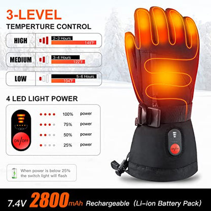 Battery Heated Gloves for Men Women,Rechargeable Electric Heated Ski Gloves Touchscreen,Winter Hand Warmer Gloves for Cycling Motorcycling Hunting Hiking
