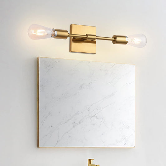 Lanhall Gold Bathroom Light Fixtures, 2 Light Mid Century Modern Bathroom Vanity Lighting Brushed Brass Wall Sconce Lights for Bathroom, Mirror, Bedroom, Living Room, Hallway, Entryway E26 Base