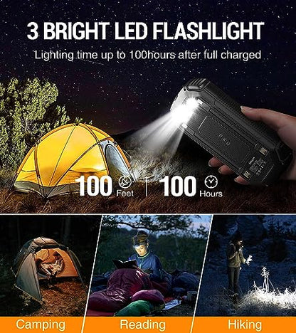 Solar Power Bank 36000mAh,Solar Charger Wireless Built in 3 Cables IPX5 Waterproof Portable Solar External Battery Pack with 3 Input 4 Output 15W USB C Port Camping Flashlight iPhone Samsung Tablet