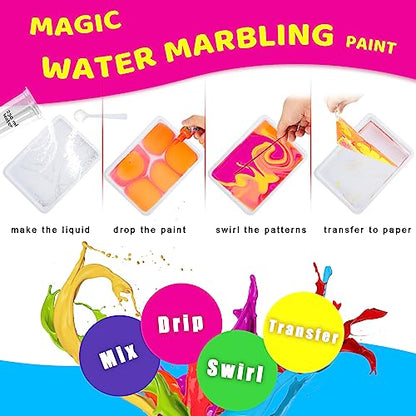 Water Marbling Paint Art Kit for Kids - Arts and Crafts for Girls & Boys,Ideal Gifts for Kids Age 4-8 6-8 8-10 8-12 (12 Colors)