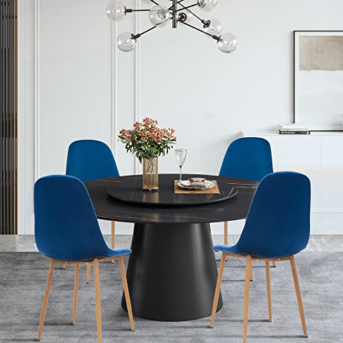 CangLong Dining Kitchen Velvet Cushion Seat, Upholstered Back and Metal Legs, Modern Mid Century Living Room Side Chairs, Set of 4, Blue