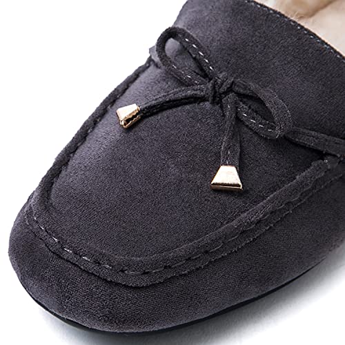 GLOBALWIN Womens Faux Fur Lined Slipper Moccasin Shoes, 1916Grey, Size 7.5 (GW-W1916-GREY-SZ-7.5)