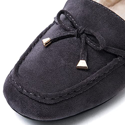 GLOBALWIN Womens Faux Fur Lined Slipper Moccasin Shoes, 1916Grey, Size 7.5 (GW-W1916-GREY-SZ-7.5)