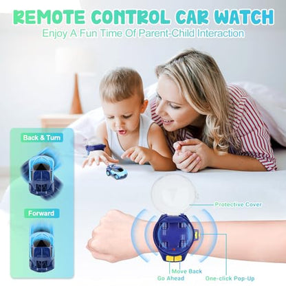 M&HONG Mini Remote Control Car Watch Toys, 2023 New 2.4 GHz Cartoon RC Watch Racing Car, USB Charging Remote Control Car, Cute Watch Car Toy Cartoon RC Car Gift for 3-12 Years Old Boys and Girls