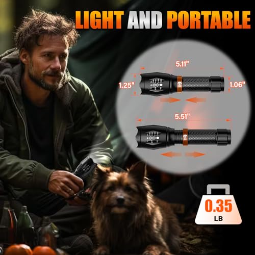 2 Pack LED Flashlights High Lumens with 6 AAA Batteries, 5 Modes Mini Waterproof Tactical Flashlight for Camping Hiking, Bright Flashlight with Zoomable, Christmas Gifts for Men Dad, Black & Coppery