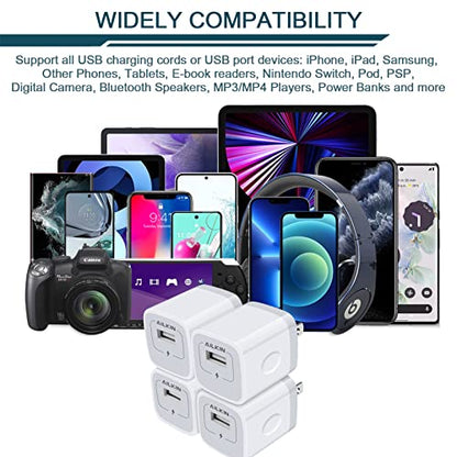iPhone Charger Box, USB Block, 4 Pack Single USB Port Power Adapter for Apple iPhone, Samsung Galaxy, Google Pixel, USB Cube Wall Plug USB Outlet Multi Travel USB Ac Cargador Charging Blocks 1a White