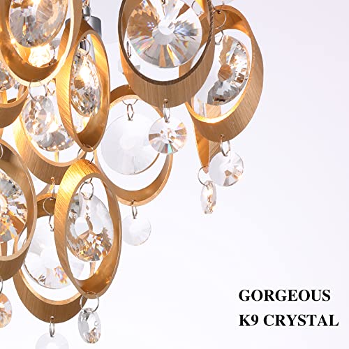 Luburs 4-Light Flush Mount Chandelier 3-Tier Semi-Flush Mount Ceiling Light Fixture Modern Crystal Copper Ceiling Lighting for Bedroom Bathroom Kitchen Hallway 4 G10 Bulbs
