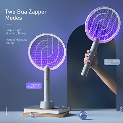 Electric Fly Swatter Racket, Mosiller 4000V 2 in 1 Bug Zapper with USB Rechargeable Base, Powerful Mosquitoes Trap Lamp & Fly Killer with 3-Layer Safety Mesh for Home, Bedroom, Kitchen, Patio（1 Pack）