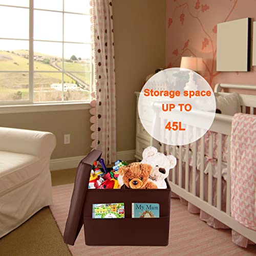 ALASDO Storage Ottoman with Double Pocket Folding Rectangle Cube Ottoman Foot Rest Stool Leather Ottomans Foot Rest for Bedroom L17W13H13(Brown)