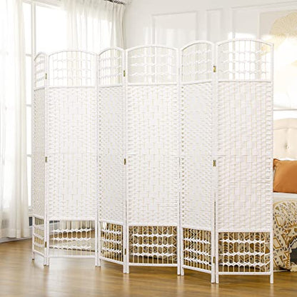 HOMCOM 6 Panel Room Divider, Folding Privacy Screen, 5.6' Room Separator, Wave Fiber Freestanding Partition Wall Divider for Rooms, Home, Office, White