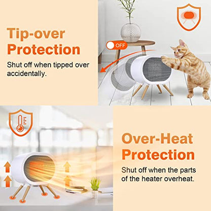 F.EASY.D Space Heater, 1000W Small Space Heaters for Indoor Use, PTC Fast Heating Ceramic Heater, Cute Portable Space Heater for Office, Home, Bedroom, Bathroom, Desk