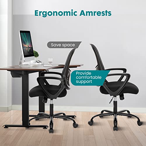 Office Chair Mid Back Computer Chair Ergonomic Mesh Computer Desk Chair with Larger Seat, Executive Height Adjustable Swivel Task Chair with Lumbar Support Armrest for Women Adults