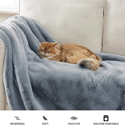 UGG 11069 Euphoria Plush Faux Fur Reversible Throw Cozy Fuzzy Fluffy Blanket for Couch Bed Hotel Style Luxury Machine Washable Home Decor Luxurious Soft Throws for Sofa, 70 x 50-inch, Chambray