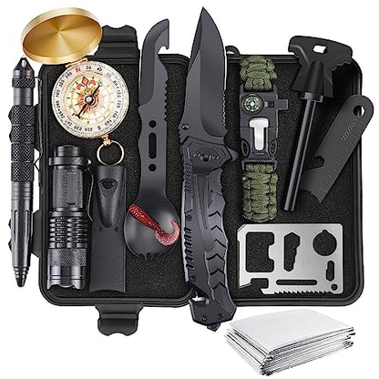 Survival Kits, Gifts for Men Dad Husband Him, 13 in 1 Survival Gear and Equipment Tactical Tools for Camping Hiking Hunting Outdoor Adventure, Cool Birthday Ideas