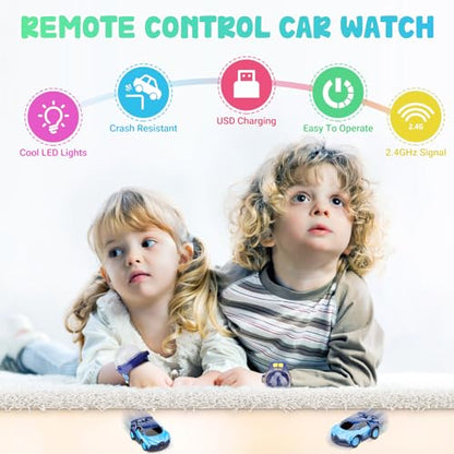 M&HONG Mini Remote Control Car Watch Toys, 2023 New 2.4 GHz Cartoon RC Watch Racing Car, USB Charging Remote Control Car, Cute Watch Car Toy Cartoon RC Car Gift for 3-12 Years Old Boys and Girls