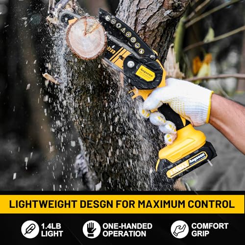 Mini Chainsaw Cordless 6 Inch, Electric Chainsaw Chain Saw Battery Powered, Small Hand Chainsaw With 2 2.0Ah Battery and 2 Super Chains for Tree Trimming, Branches, Wood Cutting (2023 Upgrade)