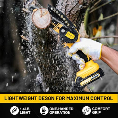 Mini Chainsaw Cordless 6 Inch, Electric Chainsaw Chain Saw Battery Powered, Small Hand Chainsaw With 2 2.0Ah Battery and 2 Super Chains for Tree Trimming, Branches, Wood Cutting (2023 Upgrade)