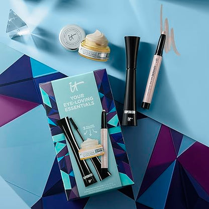 IT Cosmetics Your Eye-Loving Essentials Gift Set – 3-Piece Makeup + Skincare Kit – Includes Moisturizing Eye Cream, Brightening Eyeshadow Stick & Volumizing Black Mascara – Full Size Favorites