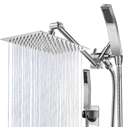Nickel Square Rainfall Shower Head Combo