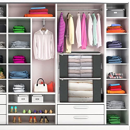 90L Large Storage Bags, 6 Pack Clothes Storage Bins Foldable Closet Organizer Storage Containers with Durable Handles Thick Fabric for Clothing, Blanket, Comforters, Bed Sheets, Pillows and Toys (Gray)