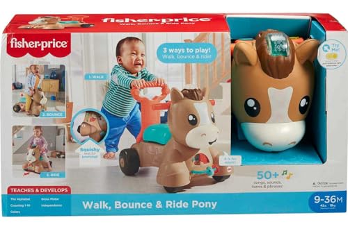 Fisher-Price Baby Walker Learning Toy, Walk Bounce & Ride Pony Ride-On with Music and Lights for Infants and Toddlers Ages 9+ Months