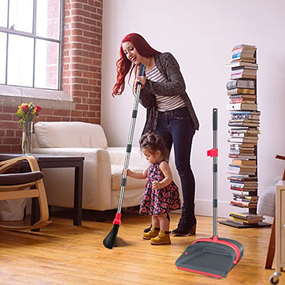 kelamayi New Upgrade Broom and Dustpan Set, Broom and Dustpan Set for Home, Broom Dustpan Set, Broom and Dustpan Combo for Office, Stand Up Broom and Dustpan (Red)