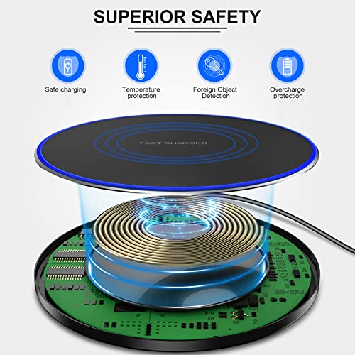 Fast Wireless Charger, 10W Max Wireless Charging Pad for iPhone 13/13 Pro/13 Pro Max/13 Mini/12/SE/11/X/XR/8, Samsung Galaxy, AirPods/AirPods Pro, Huawei Mate 20 Pro/Mate 30/P50 (No AC Adapter)