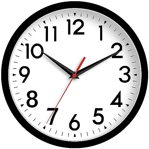 DAXSMY Wall Clock, Analog Clock 10 Inch, Silent Non-Ticking Wall Clocks Battery Operated Decorative for Kitchen, Office, Bedroom, Bathroom(Black)
