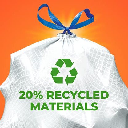 Hefty Ultra Strong Recycled Materials Tall Kitchen Trash Bags, White, Clean Burst Scent, 13 Gallon, 40 Count