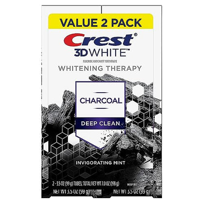 Crest 3D White Whitening Therapy Charcoal Deep Clean Fluoride Toothpaste, Invigorating Mint, 3.5 Ounce, Pack of 2