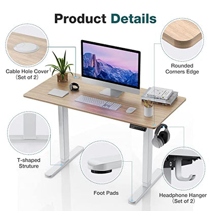 Sweetcrispy Electric Standing Desk, 40 x 24in Adjustable Height Electric Stand up Desk Standing Computer Desk Home Office Desk Ergonomic Workstation with 3 Memory Controller, Bamboo Texture