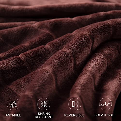 Bertte Plush Throw Blanket Super Soft Fuzzy Warm Blanket | 330 GSM Lightweight Fluffy Cozy Luxury Decorative Stripe Blanket for Bed Couch - 50"x 60", Brown