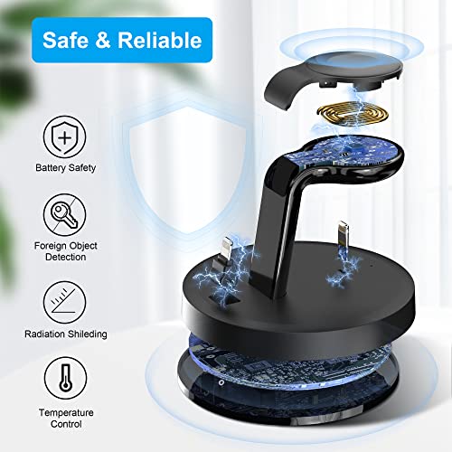 3 in 1 Charging Station, ORIEMAC Wireless Charger for Apple Watch Series 8/7/6/5/4/3/2/SE, Charging Dock Stand for AirPods iPhone 14/13/12/11/Pro/Pro Max/XS/XR/X/8 with 15W Adapter