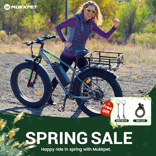 Mukkpet Suburban 750W Electric Bike for Adults 26'' * 4.0 All Terrain Tire Electric Mountain Bikes 48V 15AH BMS Removable Lithium Battery Electric Bicycle Shimano 7-Speed Electric Bike, Standard